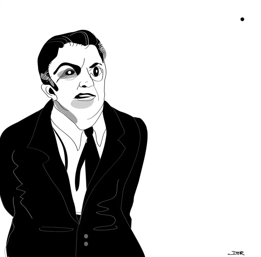 An illustration by Daniel Joshua Rubin of Federico Fellini the great director of La Strada, Nights of Cabiria, 8 1/2 and more.