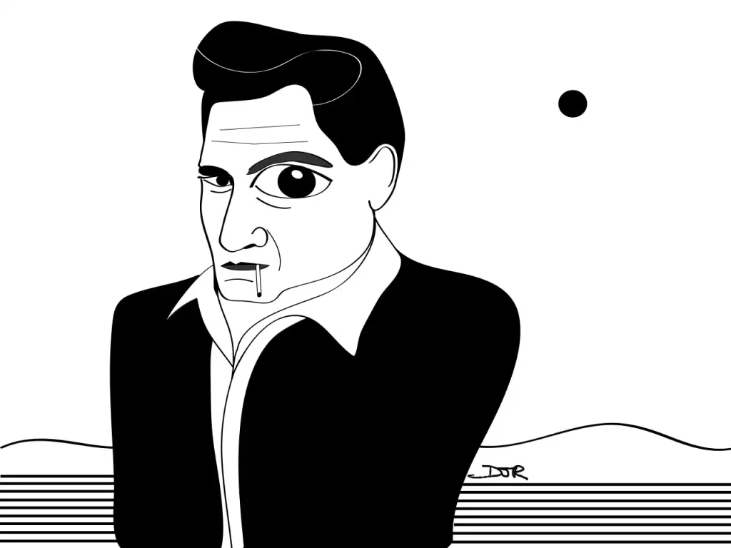 An illustration by Daniel Joshua Rubin of Johnny Cash in Reno - after he shot a man just to watch him die.