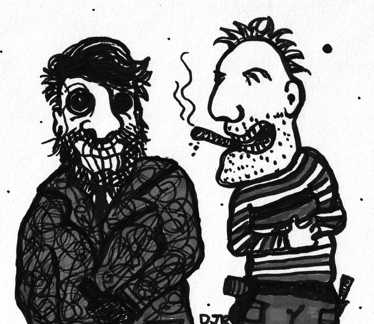 Comic art by Daniel Joshua Rubin featuring two totally wasted stoner detectives - Jack Buggin and Bill Trippin.