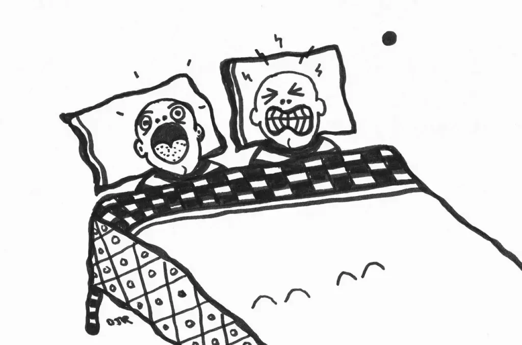 Comic art by Daniel Joshua Rubin featuring two little men, Fear and Anger, going to be d in great discomfort.